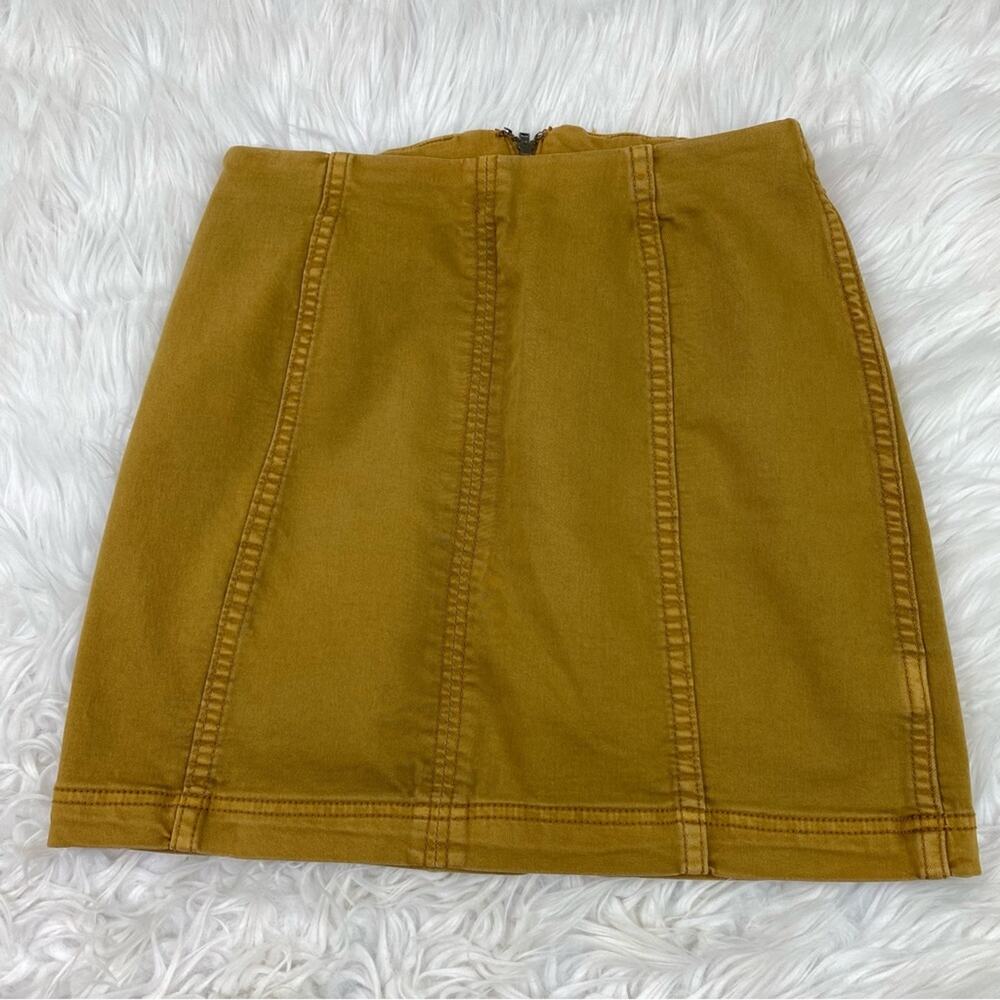 Free People Women's Modern Femme Denim Mini Stretch Skirt Mustard Yellow Size 4